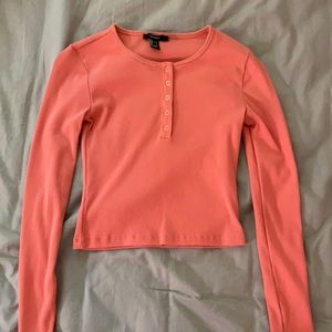 Forever 21 coral ribbed cropped long sleeve